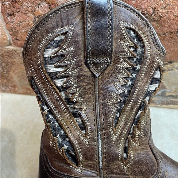 Ariat Kids Cowboy Boots Size 12 Brown Leather Western Aztec Stitch Square Toe - Picture 14 of 15